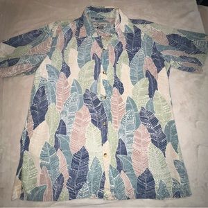 Two Paddles Hawaiian shirt Mens Small aloha tropical leaves luau vacation cruise